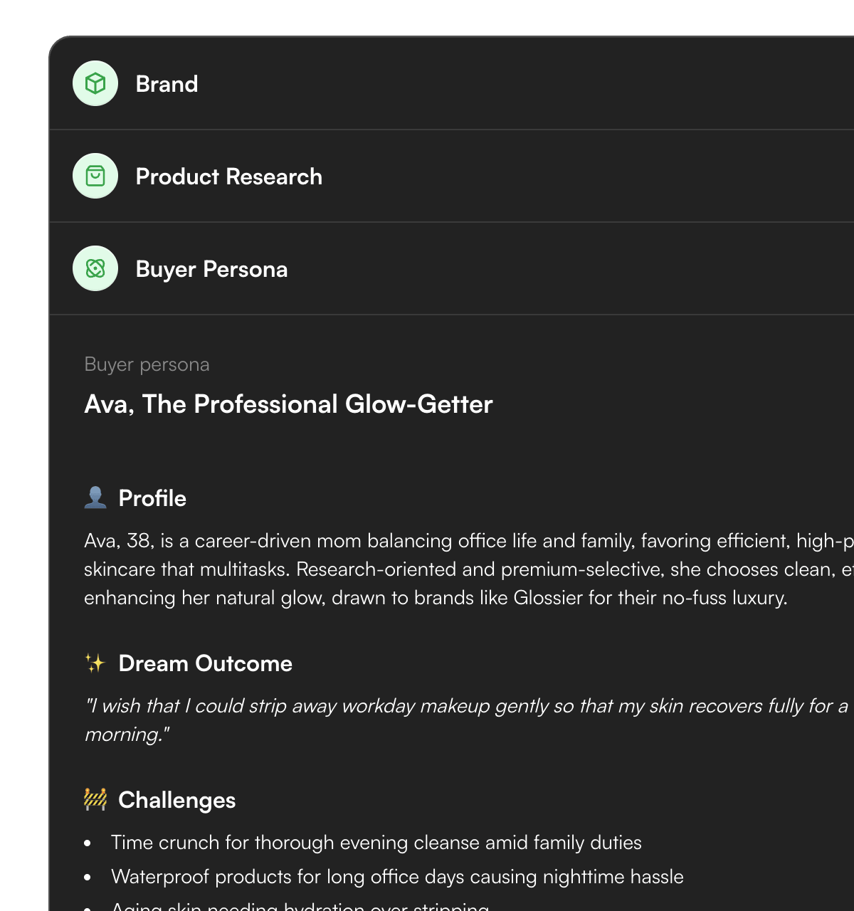 Detailed buyer persona card in RafixAI