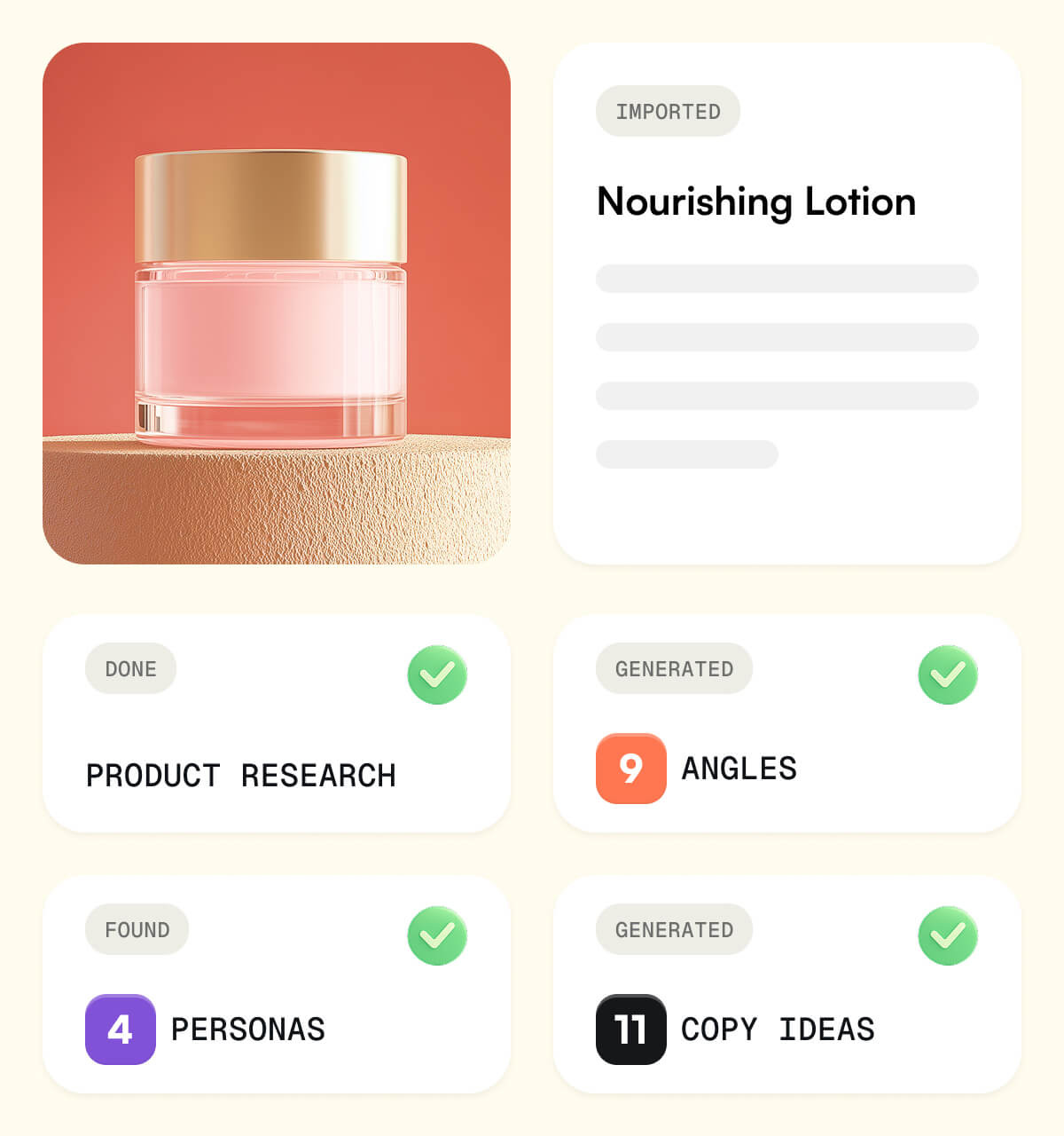 Product research, personas, and generated ad angles in RafixAI