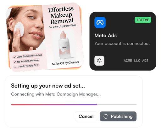 Meta Ads connection and publishing status UI